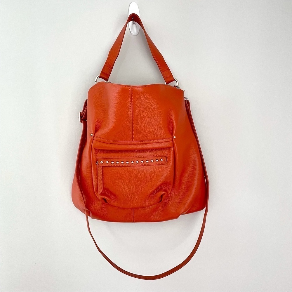 Laggo Orange Studded Genuine Leather Tote Bag